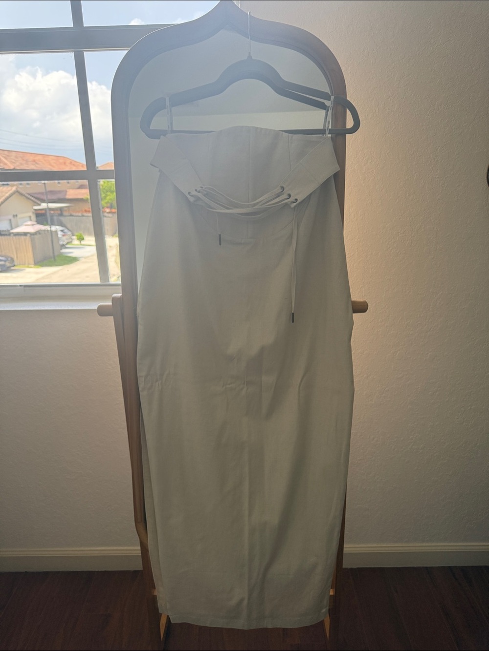 Andrea Iyamah Cream Midi Skirt with Drawstring Waist